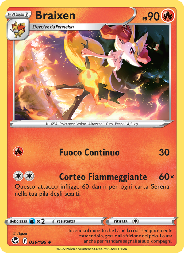 Braixen 026/245 — Silver Tempest (Italian Pokémon TCG card)