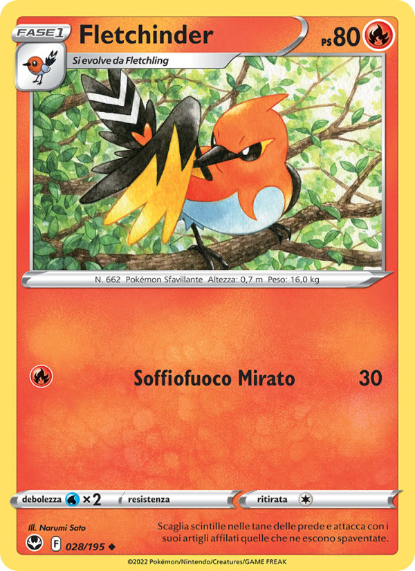 Fletchinder 028/245 — Silver Tempest (Italian Pokémon TCG card)