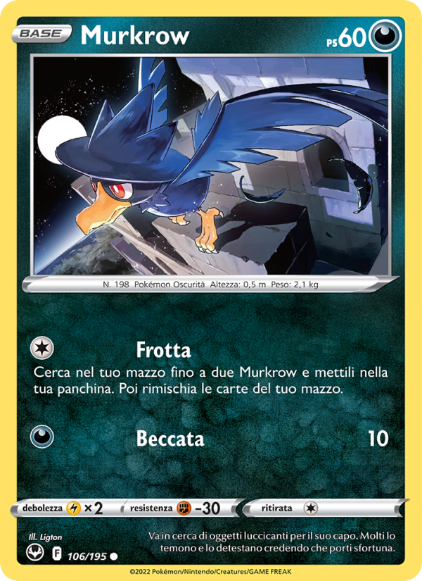 Murkrow 106/245 — Silver Tempest (Italian Pokémon TCG card)