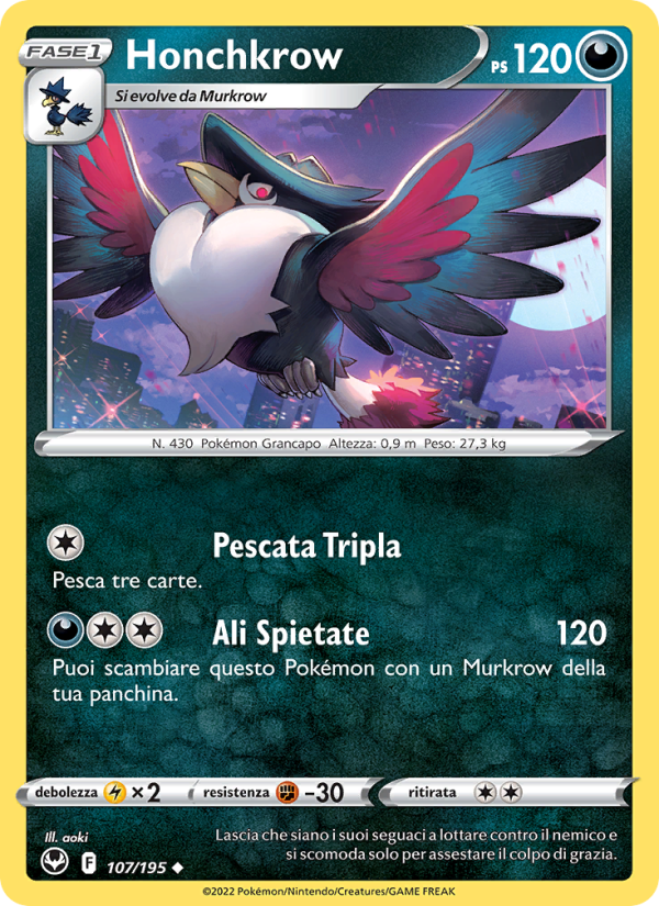 Honchkrow 107/245 — Silver Tempest (Italian Pokémon TCG card)