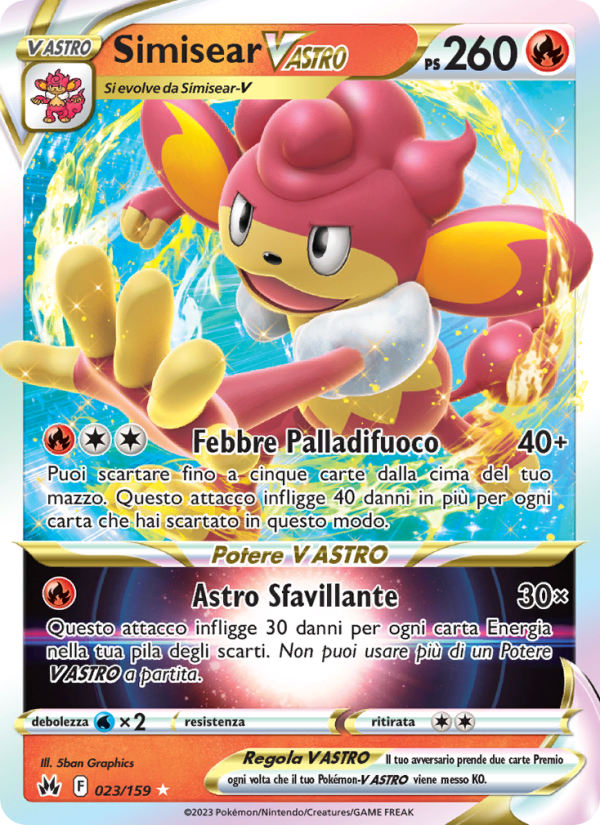 Simisear V ASTRO 023/230 — Crown Zenith (Italian Pokémon TCG card)