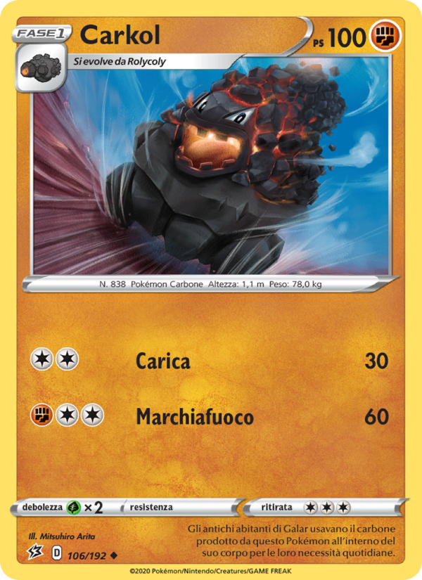 Carkol 106/209 — Rebel Clash (Italian Pokémon TCG card)