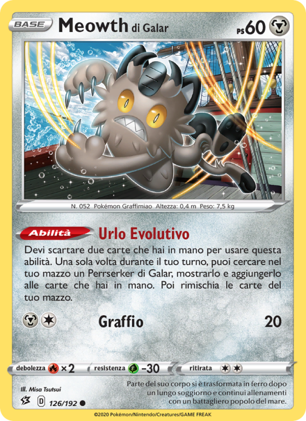 Meowth di Galar 126/209 — Rebel Clash (Italian Pokémon TCG card)