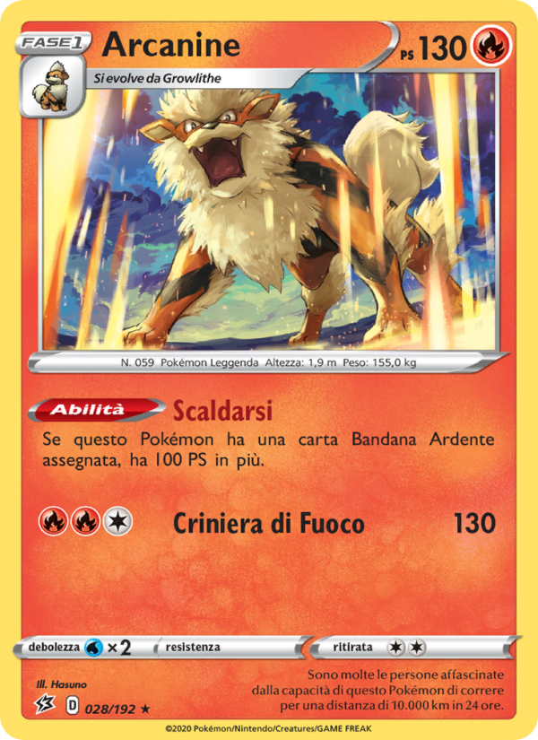 Arcanine 028/209 — Rebel Clash (Italian Pokémon TCG card)