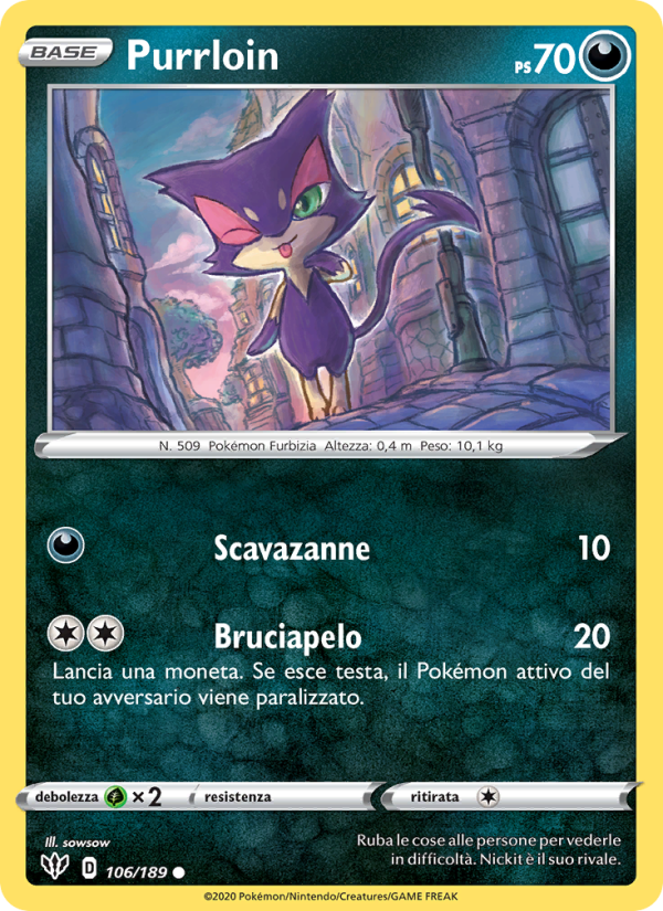 Purrloin 106/201 — Darkness Ablaze (Italian Pokémon TCG card)