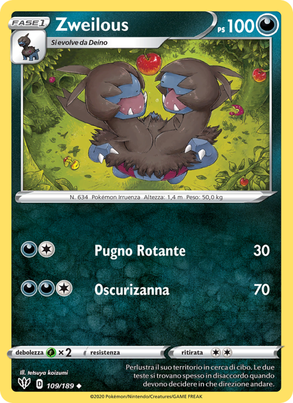 Zweilous 109/201 — Darkness Ablaze (Italian Pokémon TCG card)