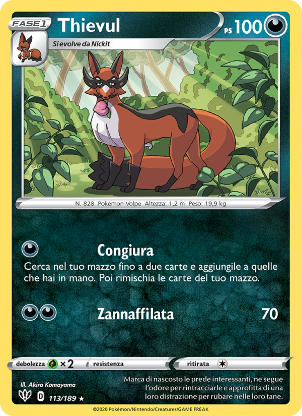 Thievul 113/201 — Darkness Ablaze (Italian Pokémon TCG card)