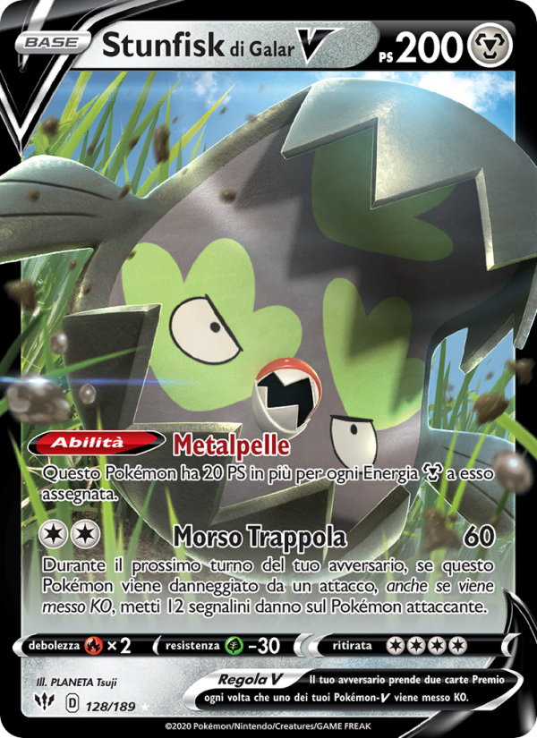 Stunfisk di Galar V 128/201 — Darkness Ablaze (Italian Pokémon TCG card)