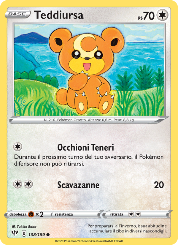 Teddiursa 138/201 — Darkness Ablaze (Italian Pokémon TCG card)