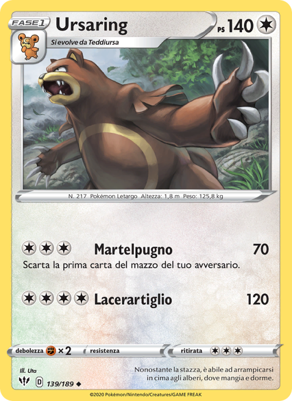 Ursaring 139/201 — Darkness Ablaze (Italian Pokémon TCG card)
