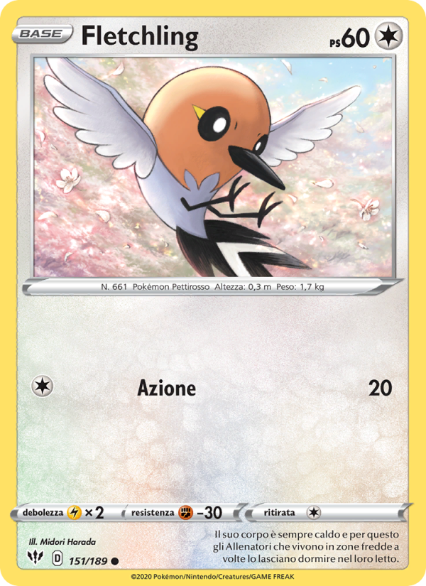 Fletchling 151/201 — Darkness Ablaze (Italian Pokémon TCG card)