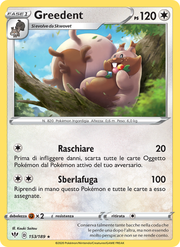 Greedent 153/201 — Darkness Ablaze (Italian Pokémon TCG card)