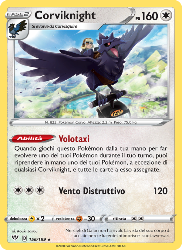 Corviknight 156/201 — Darkness Ablaze (Italian Pokémon TCG card)