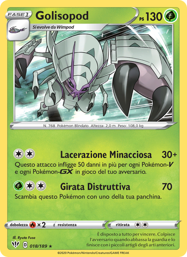 Golisopod 018/201 — Darkness Ablaze (Italian Pokémon TCG card)