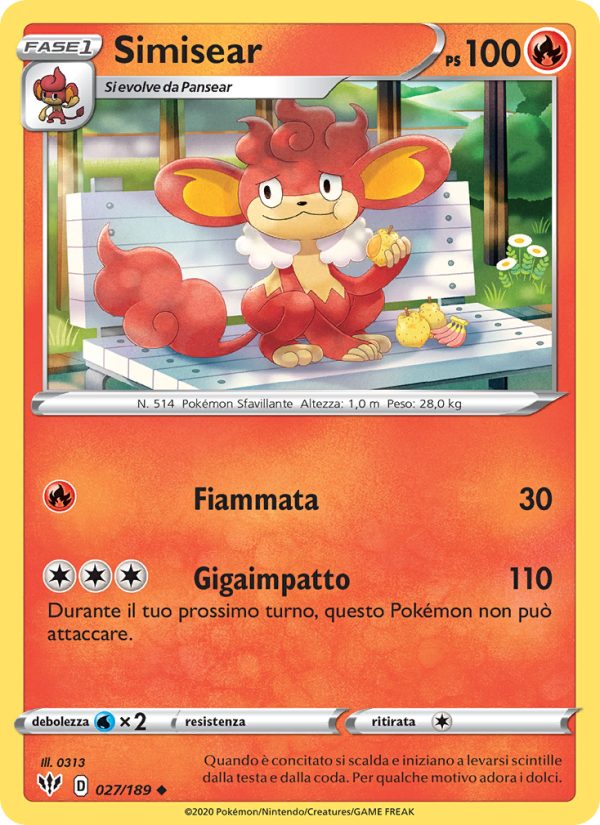 Simisear 027/201 — Darkness Ablaze (Italian Pokémon TCG card)