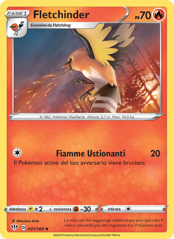 Fletchinder 031/201 — Darkness Ablaze (Italian Pokémon TCG card)