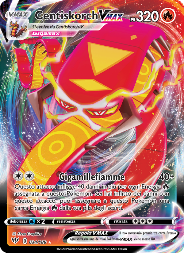 Centiskorch VMAX 034/201 — Darkness Ablaze (Italian Pokémon TCG card)