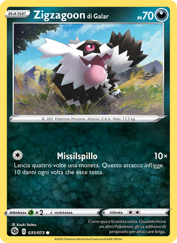 Zigzagoon di Galar 035/80 — Champion's Path (Italian Pokémon TCG card)