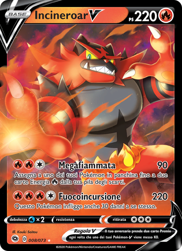 Incineroar V 008/80 — Champion's Path (Italian Pokémon TCG card)