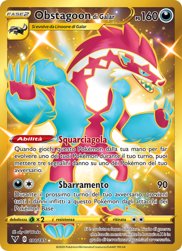 Obstagoon di Galar 198/203 — Vivid Voltage (Italian Pokémon TCG card)