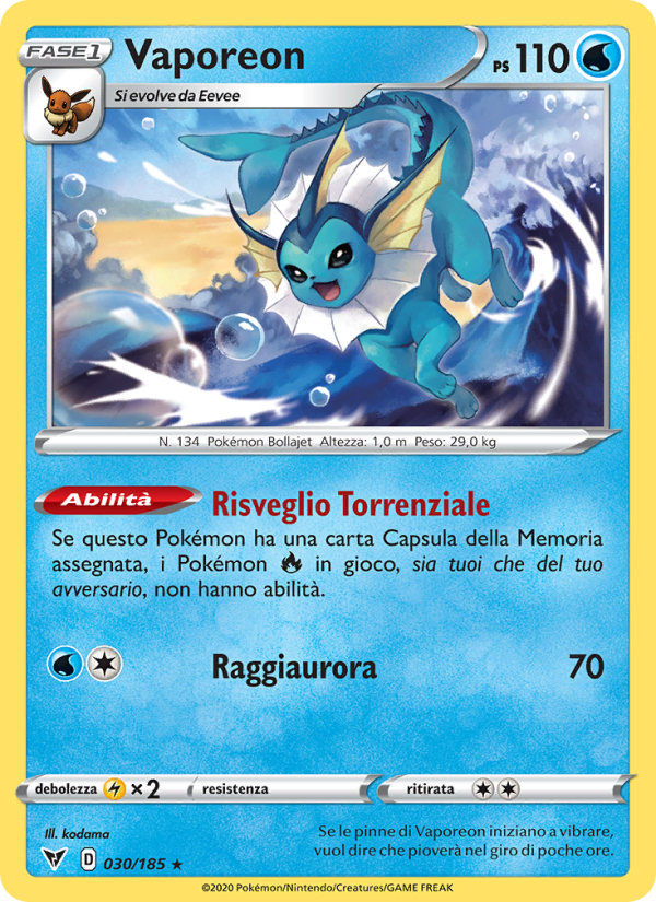 Vaporeon 030/203 — Vivid Voltage (Italian Pokémon TCG card)
