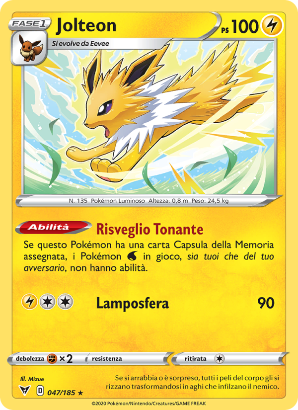 Jolteon 047/203 — Vivid Voltage (Italian Pokémon TCG card)