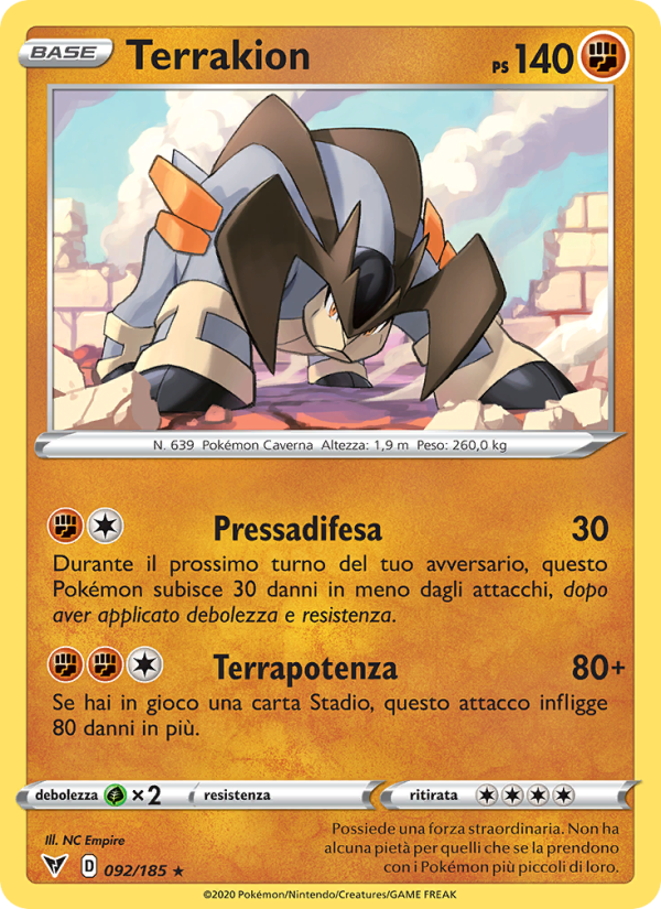 Terrakion 092/203 — Vivid Voltage (Italian Pokémon TCG card)