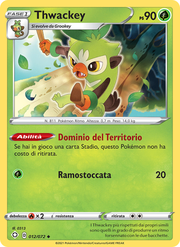 Thwackey 012/195 — Shining Fates (Italian Pokémon TCG card)