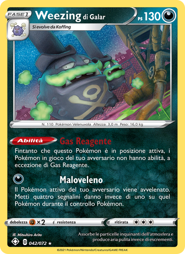 Weezing di Galar 042/195 — Shining Fates (Italian Pokémon TCG card)