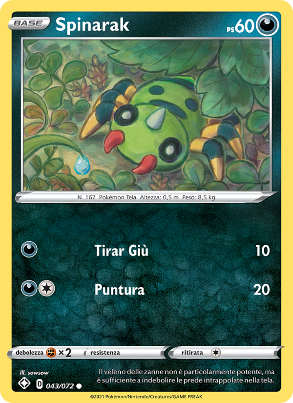 Spinarak 043/195 — Shining Fates (Italian Pokémon TCG card)
