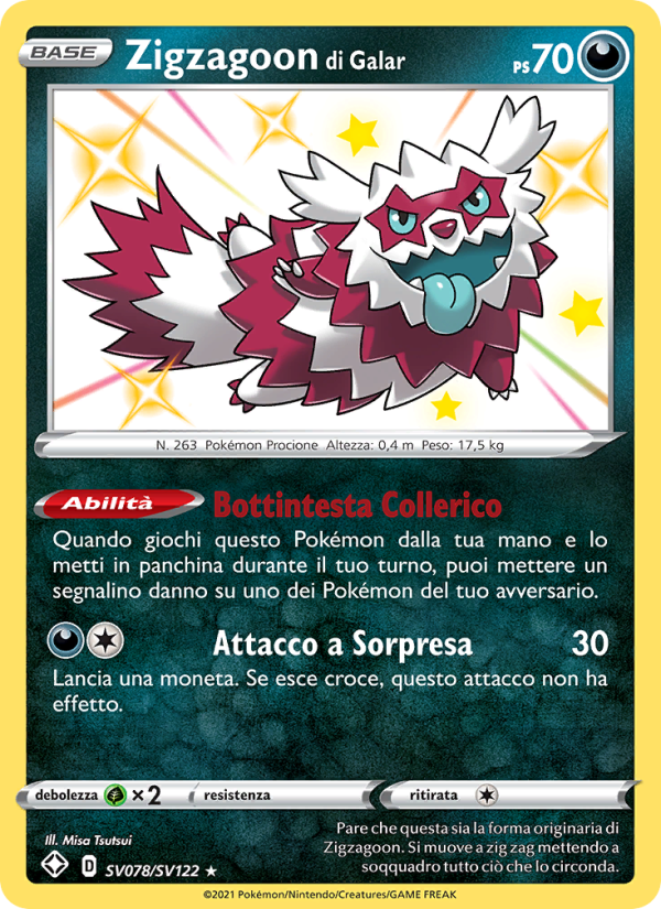 Zigzagoon di Galar SV078 — Shining Fates (Italian Pokémon TCG card)