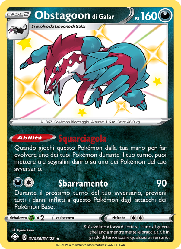Obstagoon di Galar SV080 — Shining Fates (Italian Pokémon TCG card)