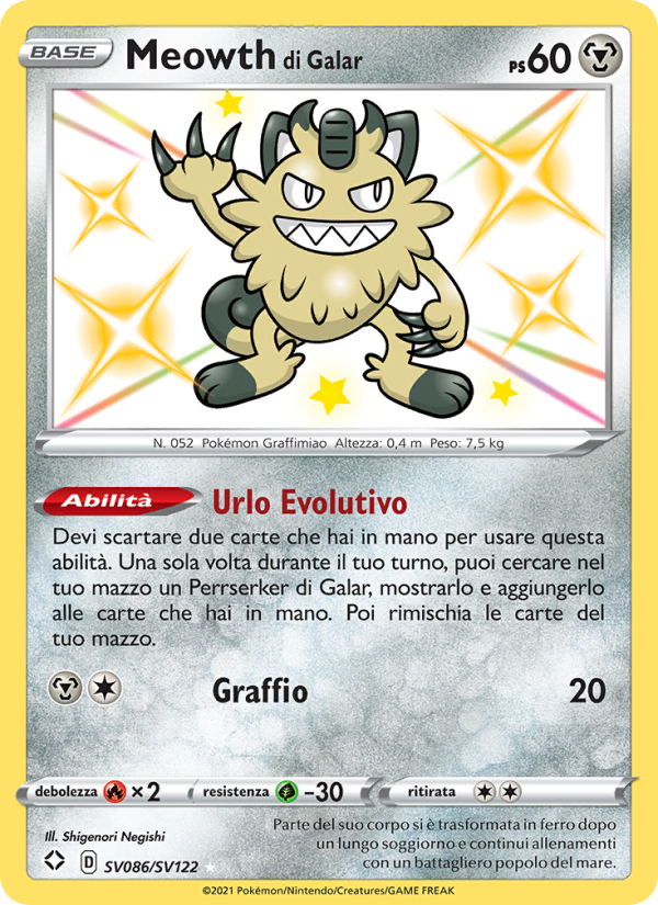 Meowth di Galar SV086 — Shining Fates (Italian Pokémon TCG card)