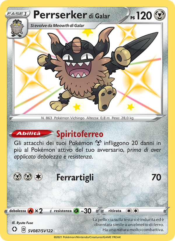 Perrserker di Galar SV087 — Shining Fates (Italian Pokémon TCG card)