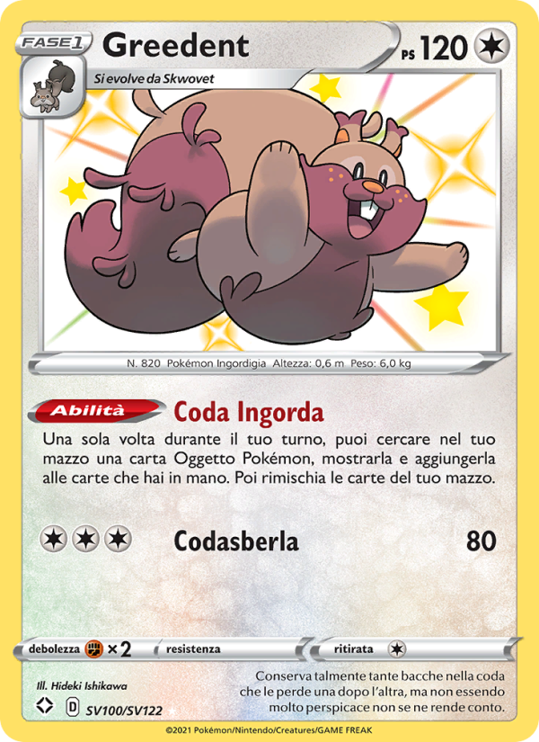 Greedent SV100 — Shining Fates (Italian Pokémon TCG card)