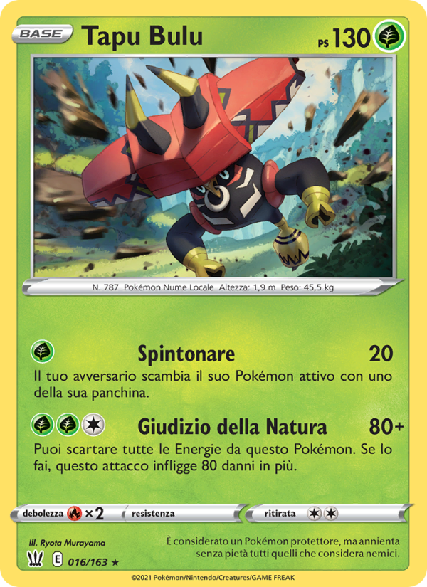 Tapu Bulu 016/183 — Battle Styles (Italian Pokémon TCG card)