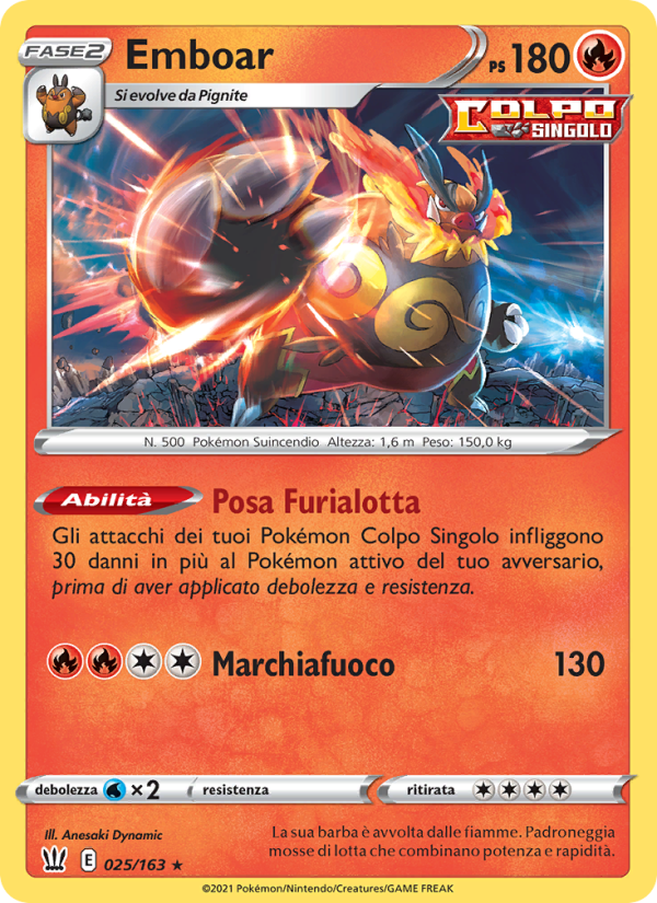 Emboar 025/183 — Battle Styles (Italian Pokémon TCG card)