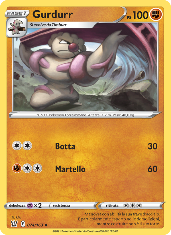 Gurdurr 074/183 — Battle Styles (Italian Pokémon TCG card)