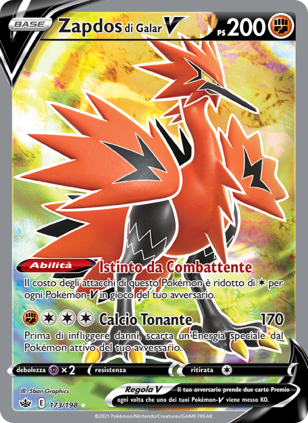 Zapdos di Galar V 173/233 — Chilling Reign (Italian Pokémon TCG card)