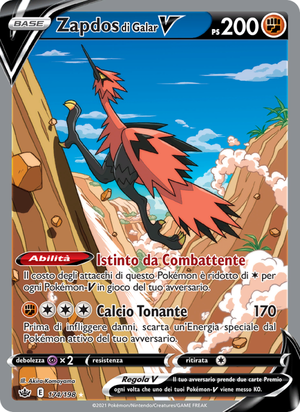 Zapdos di Galar V 174/233 — Chilling Reign (Italian Pokémon TCG card)