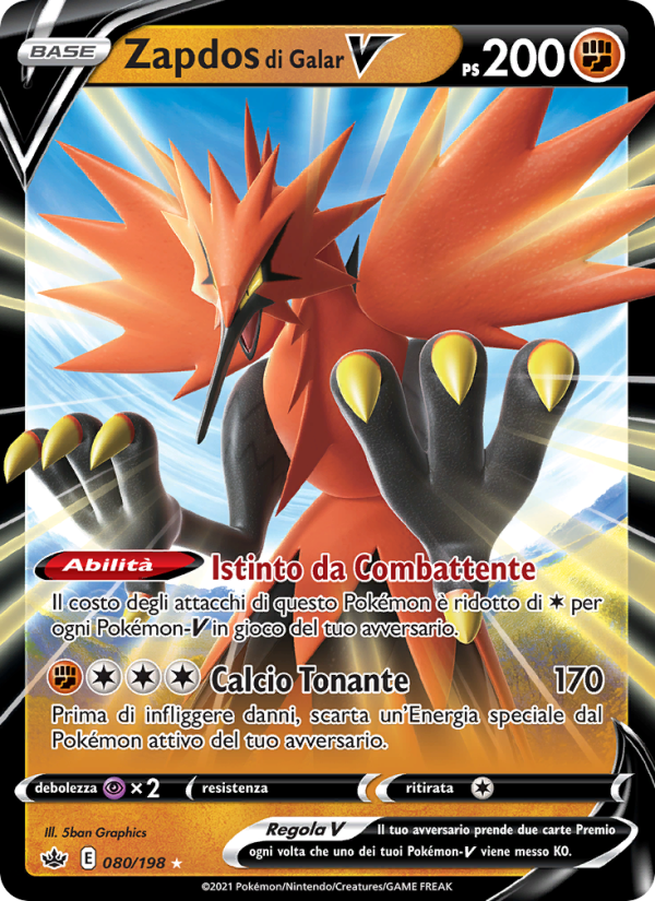 Zapdos di Galar V 080/233 — Chilling Reign (Italian Pokémon TCG card)