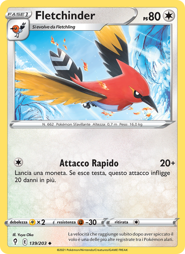 Fletchinder 139/237 — Evolving Skies (Italian Pokémon TCG card)