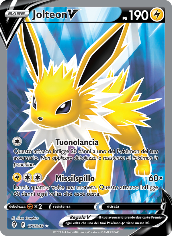 Jolteon V 177/237 — Evolving Skies (Italian Pokémon TCG card)