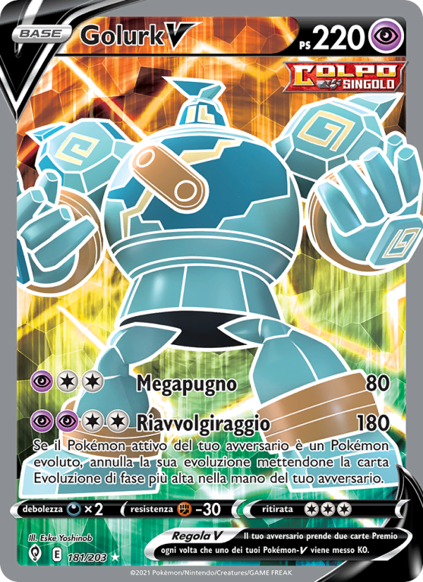 Golurk V 181/237 — Evolving Skies (Italian Pokémon TCG card)
