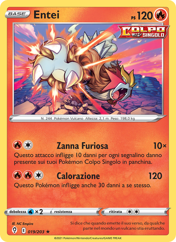Entei 019/237 — Evolving Skies (Italian Pokémon TCG card)