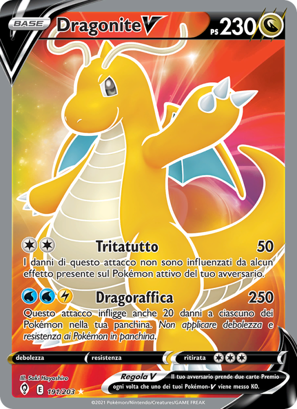Dragonite V 191/237 — Evolving Skies (Italian Pokémon TCG card)