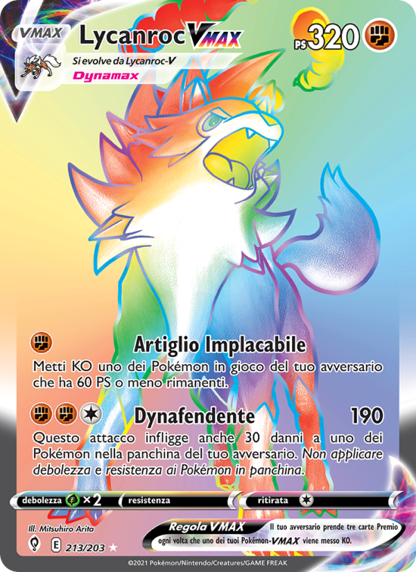 Lycanroc VMAX 213/237 — Evolving Skies (Italian Pokémon TCG card)