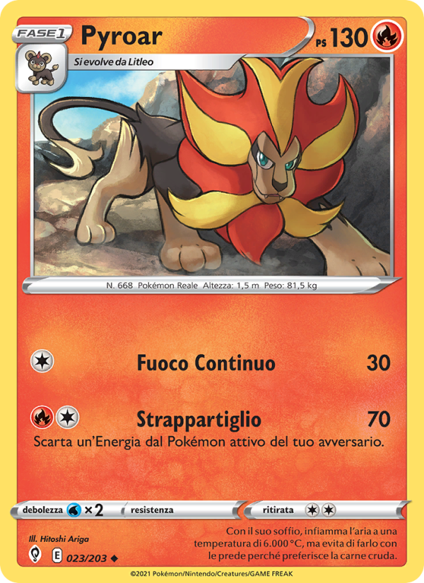 Pyroar 023/237 — Evolving Skies (Italian Pokémon TCG card)