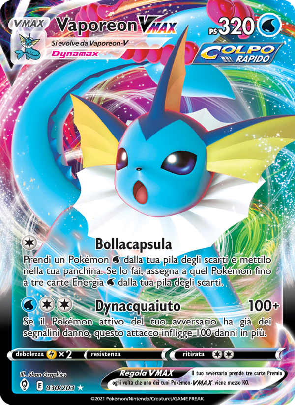Vaporeon VMAX 030/237 — Evolving Skies (Italian Pokémon TCG card)