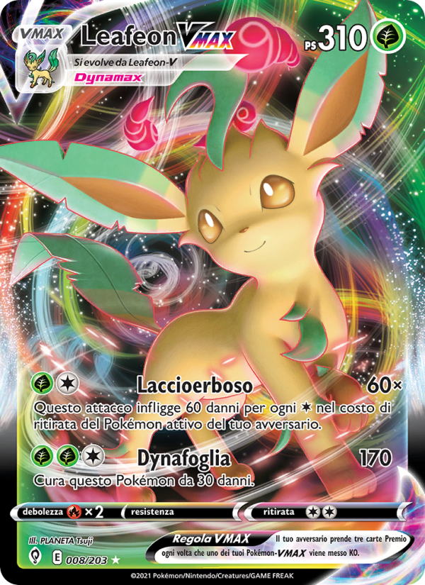 Leafeon VMAX 008/237 — Evolving Skies (Italian Pokémon TCG card)